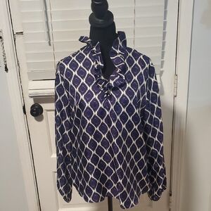 Elizabeth McKay Purple and White Ruffle Blouse 100% Silk